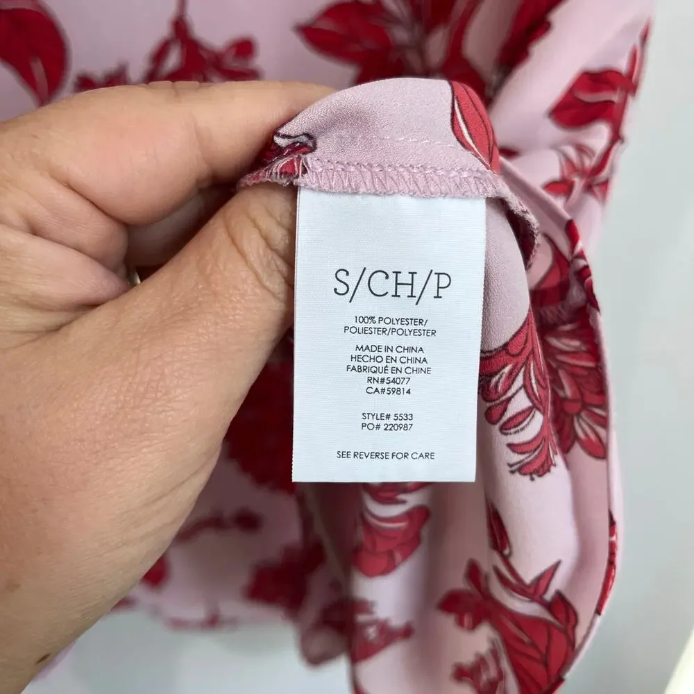 Cabi Pink Red Floral‎ Tank Top Sleeveless Peplum Style #5533 Size S